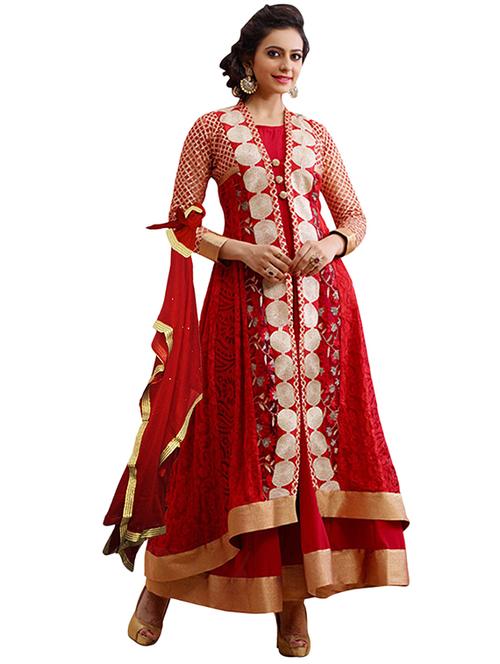 red faux georgette suit - 9813578 - Very Small Image - 1