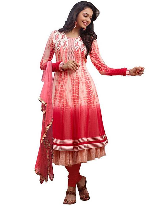 red georgette semi stitched suit - 9813589 - Very Small Image - 1
