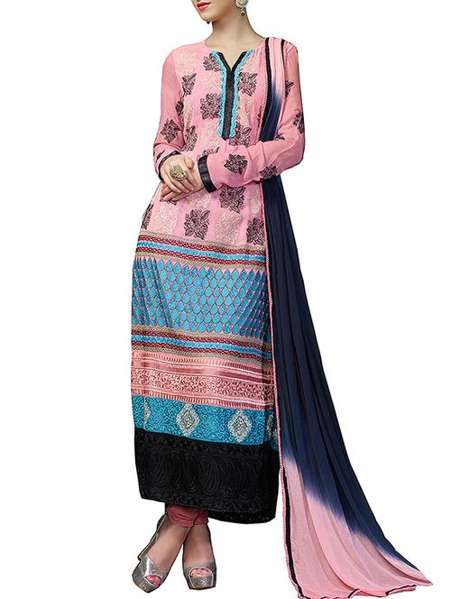 pink viscose semi stitched suit - 9813609 - Very Small Image - 1