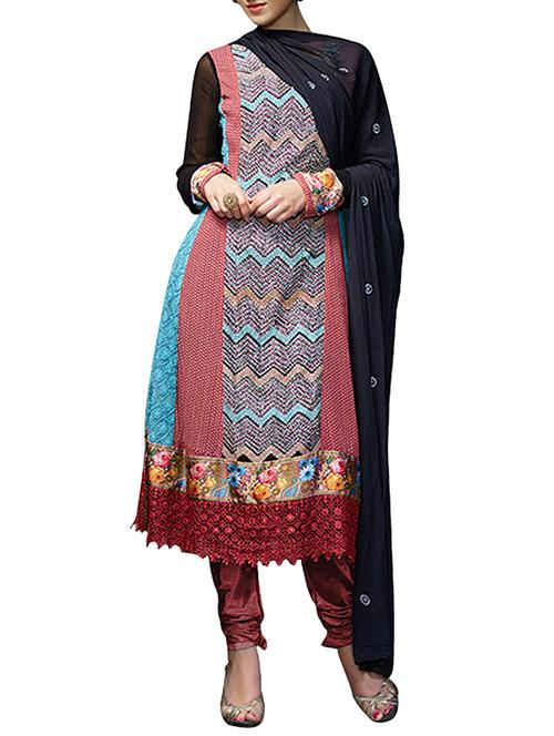 multi colour viscose semi stitched suit - 9813612 - Very Small Image - 1