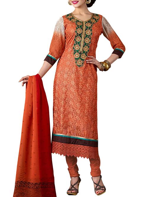 deep orange georgette semi stitched suit - 9813618 - Very Small Image - 1