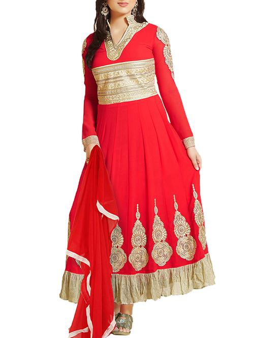 red faux georgette anarkali suit - 9813626 - Very Small Image - 1