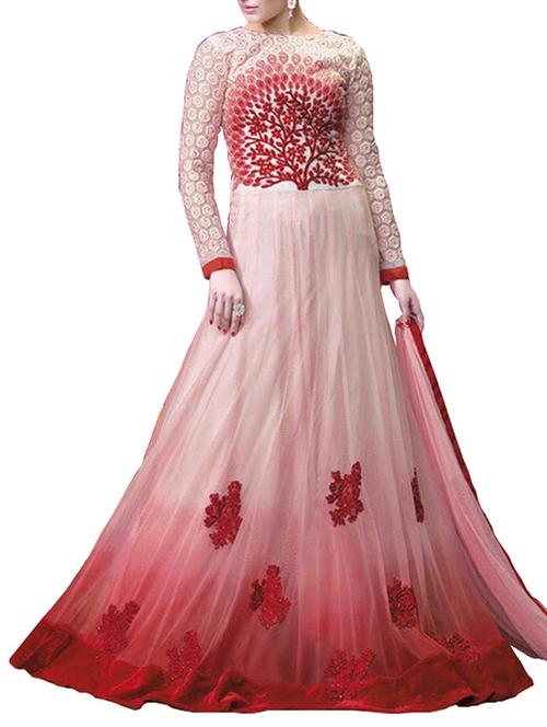 off-white & pink georgette & net semi stitched suit - 9813645 - Very Small Image - 1