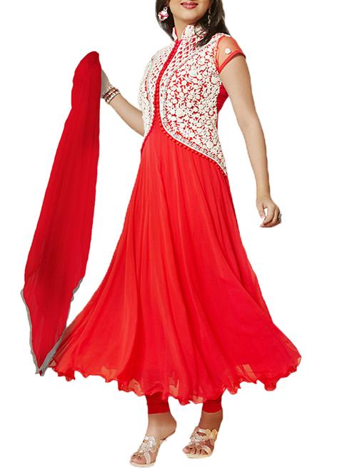 red faux georgette suit - 9813669 - Very Small Image - 1