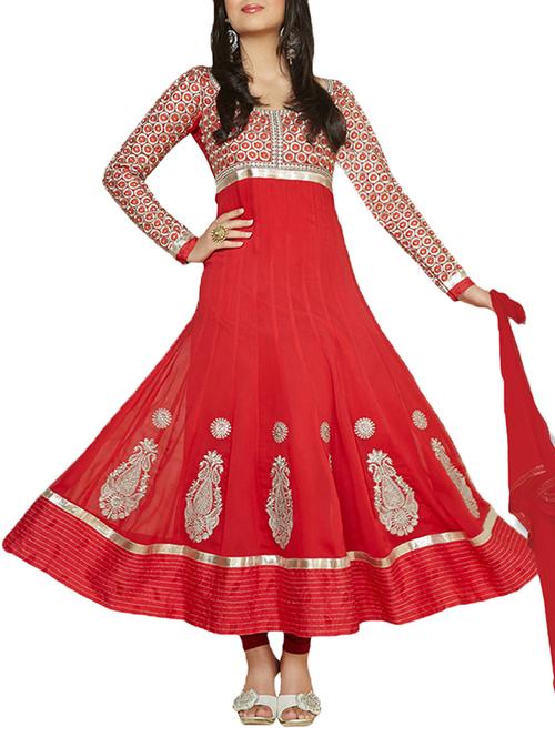red faux georgette anarkali suit - 9813672 - Very Small Image - 1