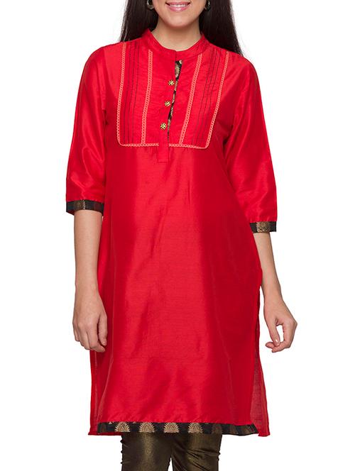 red mandarin collar kurta - 981373 - Very Small Image - 1
