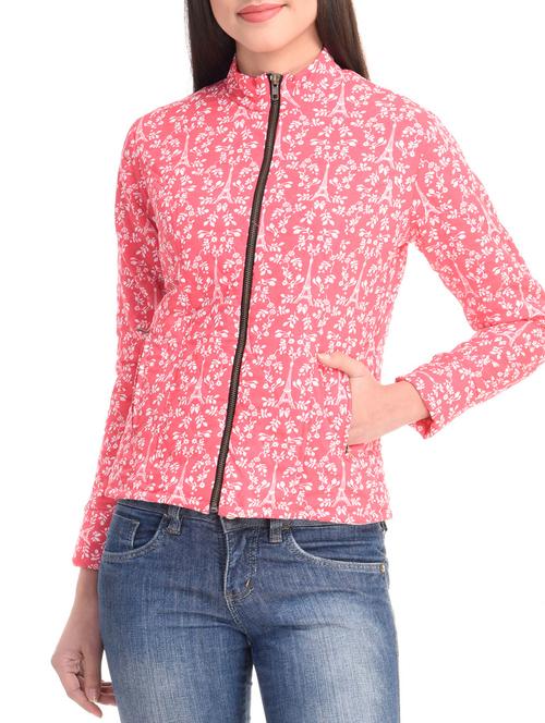 pink poly crepe printed jacket - 9813737 - Very Small Image - 1