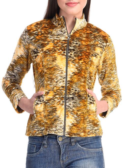 orange poly crepe printed jacket - 9813743 - Very Small Image - 1
