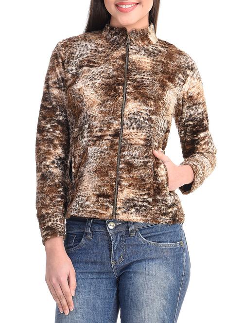 orange poly crepe printed jacket - 9813745 - Very Small Image - 1