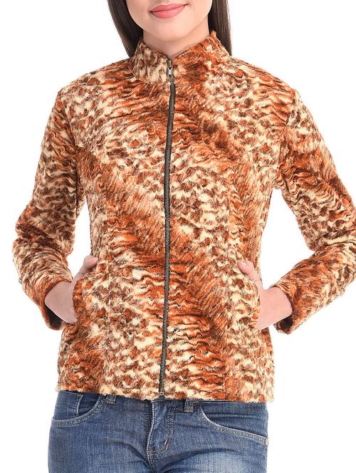 orange poly crepe printed jacket - 9813747 - Very Small Image - 1
