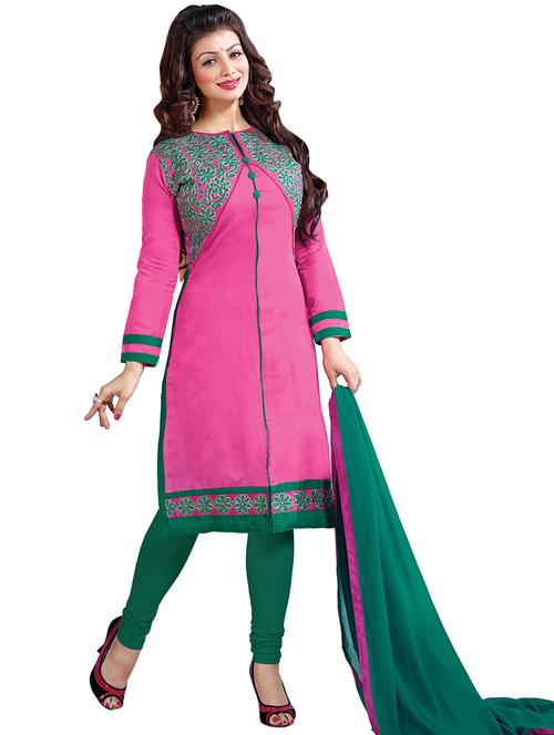 pink chanderi cotton unstitched suit - 9817356 - Very Small Image - 1