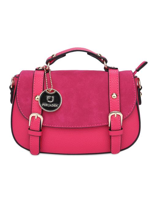 fuchsia leatherette saddle sling bag - 9819530 - Very Small Image - 1