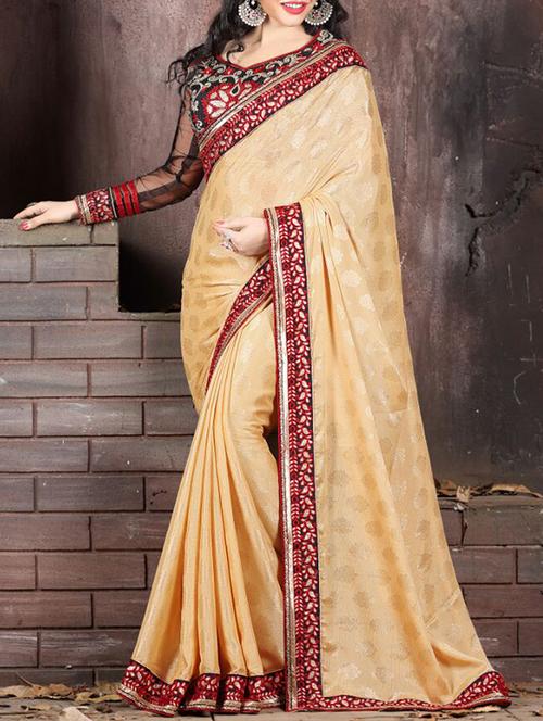 beige crepe saree - 9821487 - Very Small Image - 1