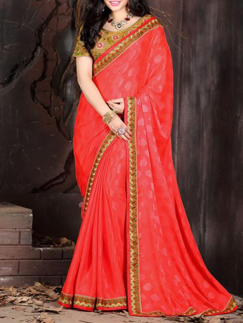 red crepe saree - 9821490 - Very Small Image - 1