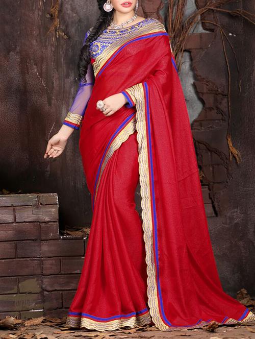 red Crepe saree - 9821494 - Very Small Image - 1