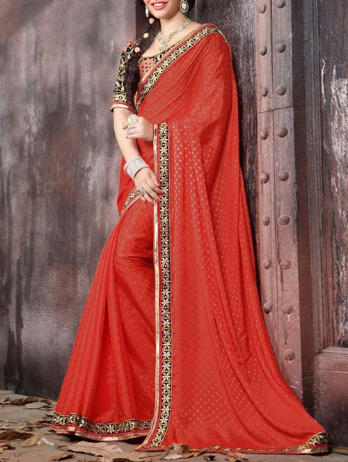 red Chiffon saree - 9821496 - Very Small Image - 1