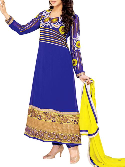 blue georgette unstitched dress material. - 9826719 - Very Small Image - 1