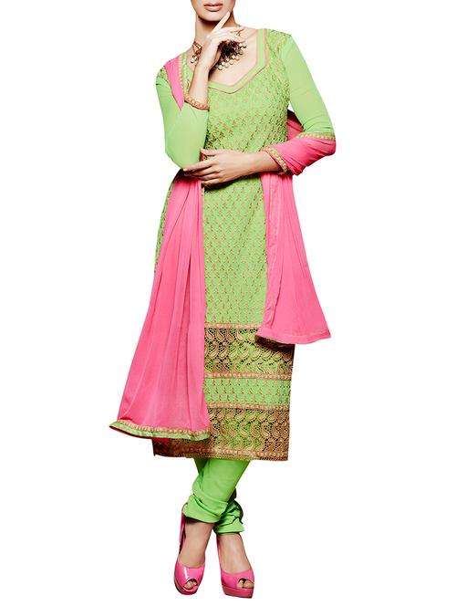 green chiffon unstitched dress material. - 9826986 - Very Small Image - 1
