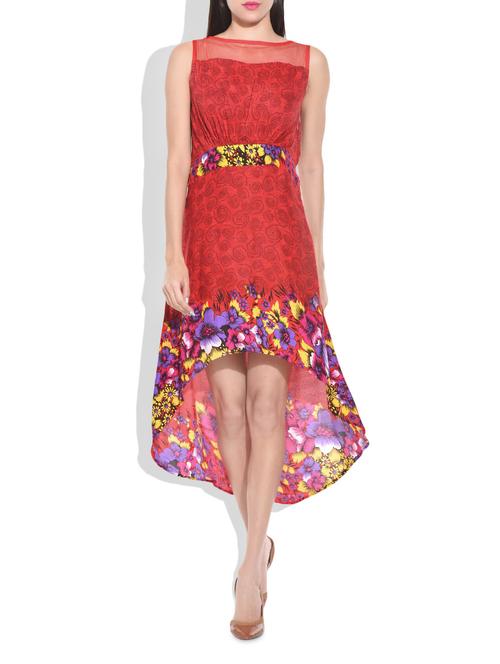 red rayon, poly net dress - 9827523 - Very Small Image - 1