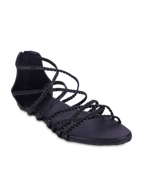 black color leatherette flat sandal - 9835768 - Very Small Image - 1