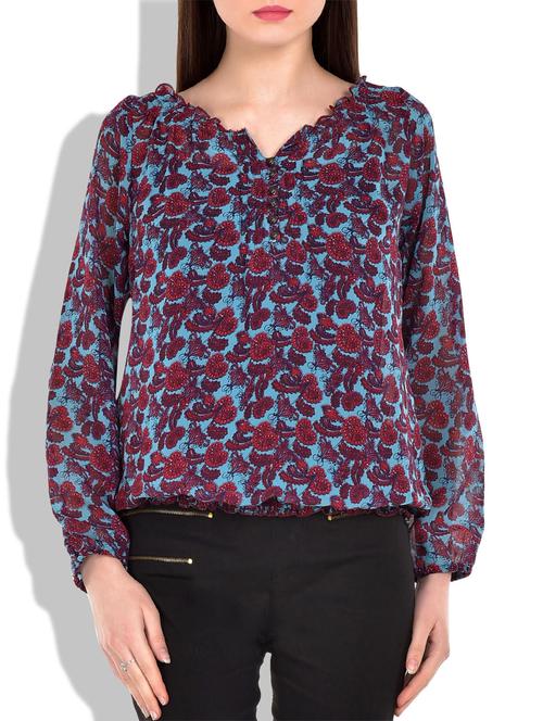turq,maroon georgette top - 9839074 - Very Small Image - 1
