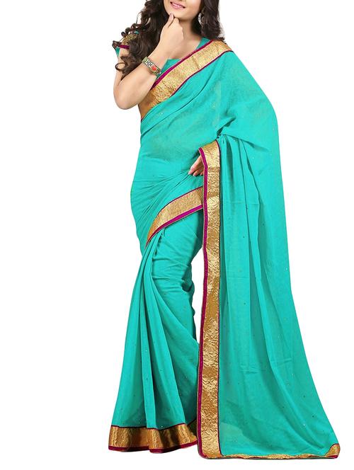 turquoise chiffon silk saree - 9839462 - Very Small Image - 1