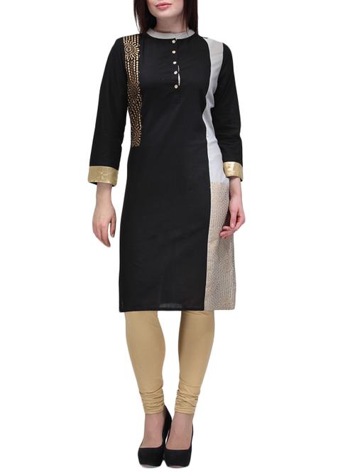 black cotton straight kurta - 9841765 - Very Small Image - 1