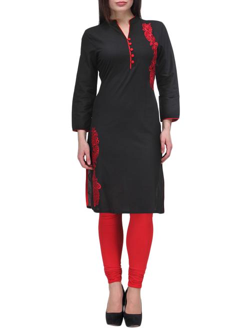 black cotton straight kurta - 9841771 - Very Small Image - 1