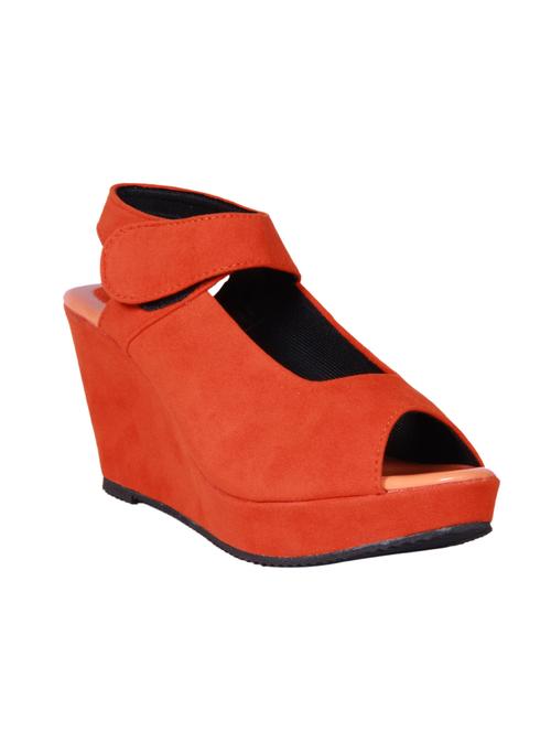 orange faux leather wedges - 9844046 - Very Small Image - 1