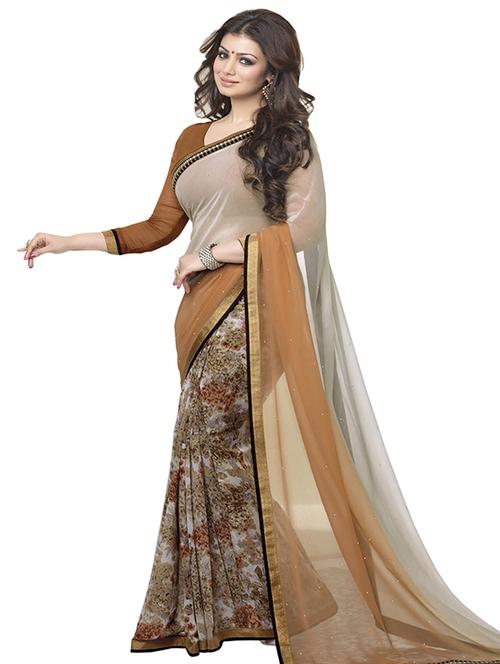 brown georgette printed saree - 9844083 - Very Small Image - 1