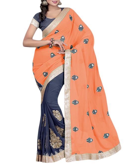 orange georgette embroidered saree - 9844090 - Very Small Image - 1