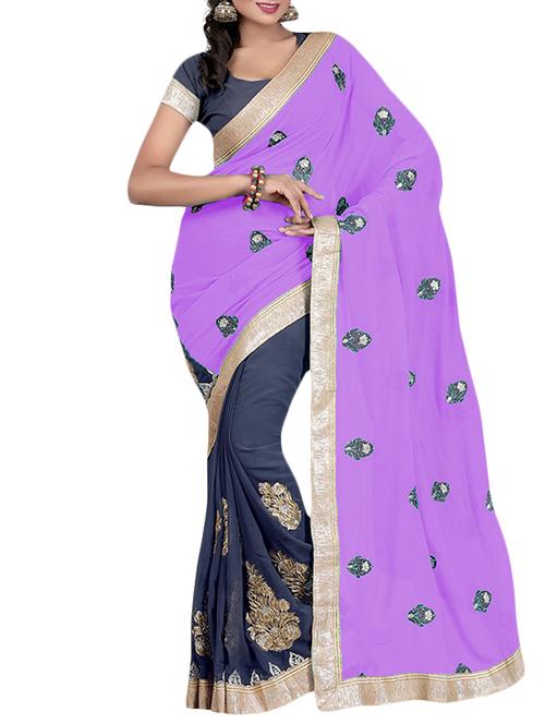 purple georgette embroidered saree - 9844092 - Very Small Image - 1