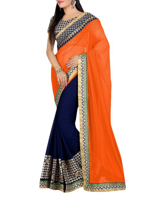 orange georgette embroidered saree - 9844133 - Very Small Image - 1
