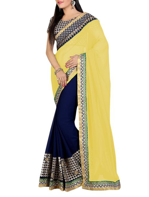 yellow georgette embroidered saree - 9844137 - Very Small Image - 1