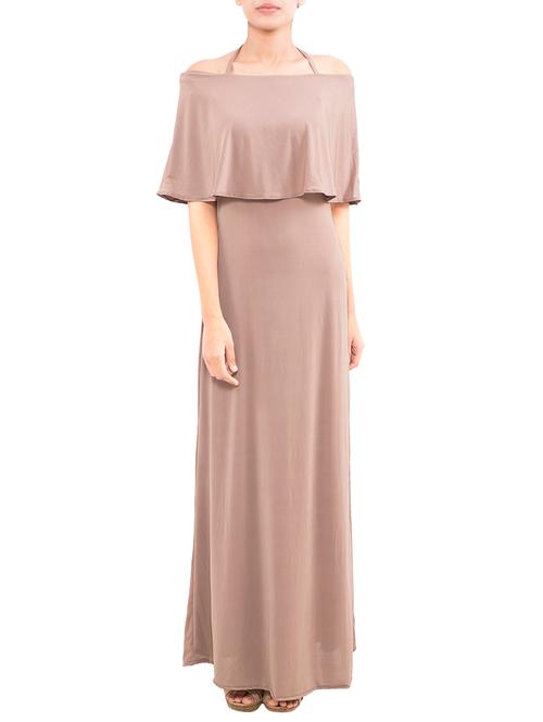 beige crepe plain dress - 9850111 - Very Small Image - 1