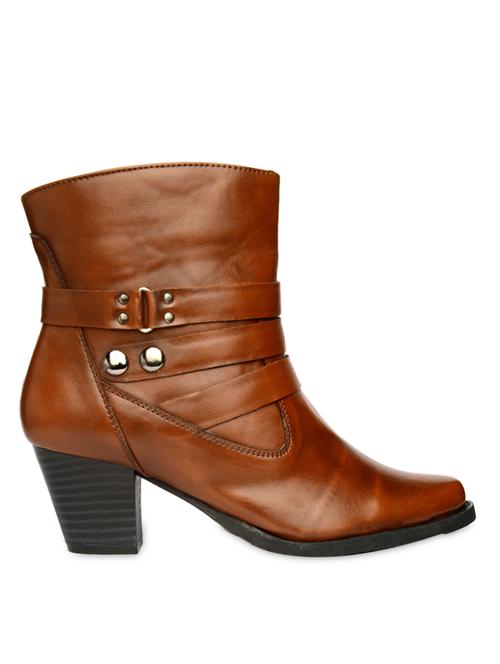 tan high ankle heeled boots with zipper - 985415 - Very Small Image - 1