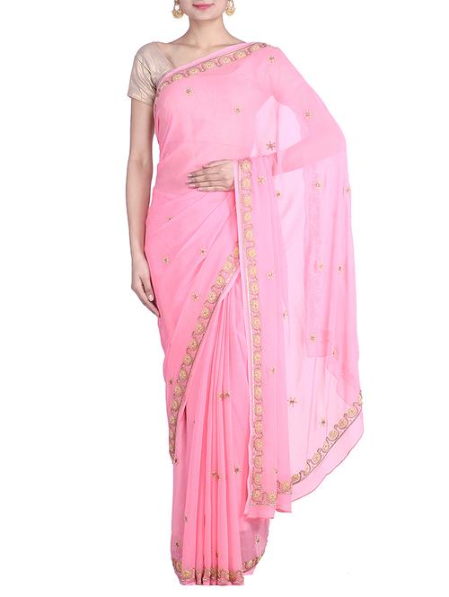 Pink embellished georgette saree - 9861009 - Very Small Image - 1