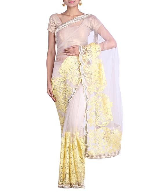 White chiffon embroidered saree - 9861016 - Very Small Image - 1