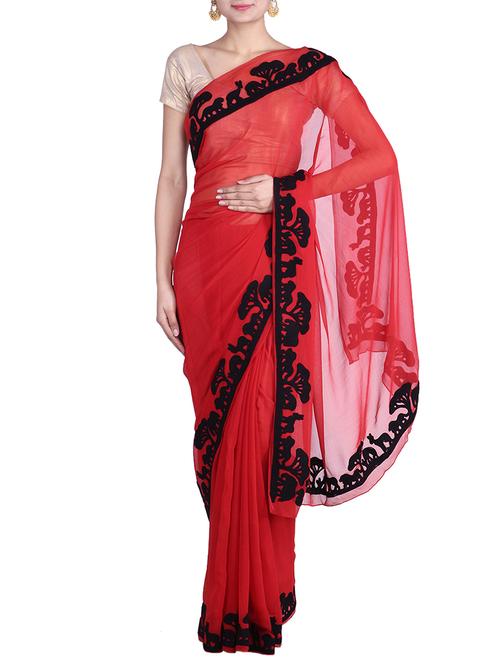 RED Cotton Saree - 9861048 - Very Small Image - 1