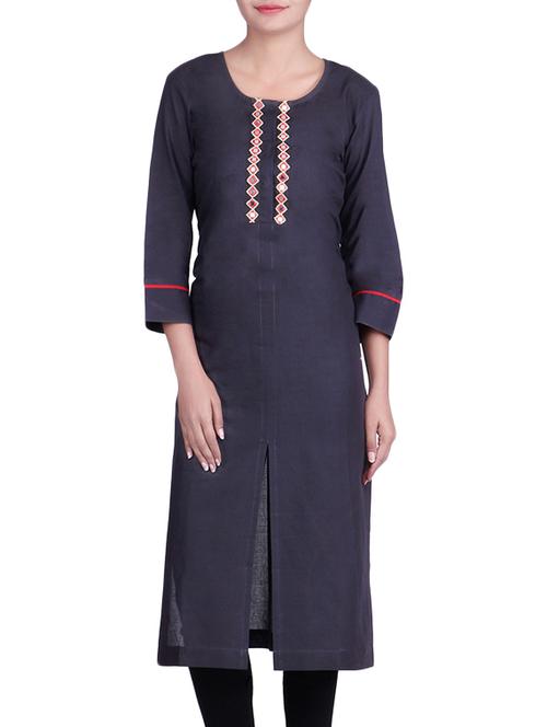 blue cotton high slit kurta - 9861229 - Very Small Image - 1