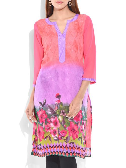 multicolored poly georgette printed kurta - 9871252 - Very Small Image - 1