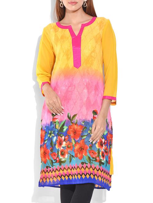 multicolored poly georgette printed kurta - 9871253 - Very Small Image - 1