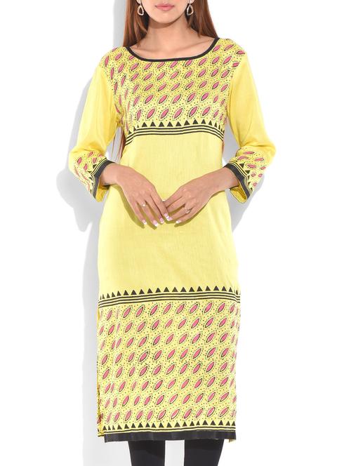 yellow rayon printed kurta - 9871256 - Very Small Image - 1
