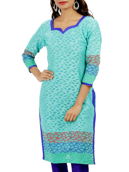 turquoise cotton blend straight kurta - 9871259 - Very Small Image - 1