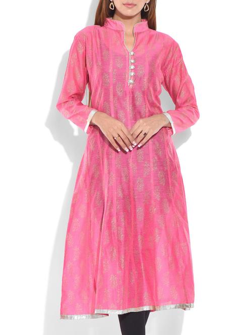 pink color, chanderi silk printed anarkali kurta - 9871262 - Very Small Image - 1