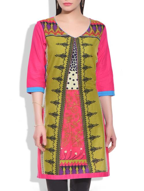 fuchsia and multicolour cotton kurta - 9875529 - Very Small Image - 1