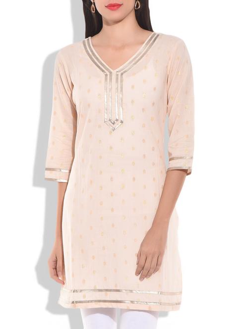 cream cotton kurta - 9875534 - Very Small Image - 1