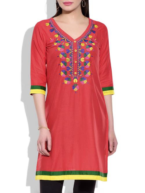 red cotton kurta - 9875563 - Very Small Image - 1