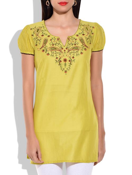 lime green cotton kurta - 9875576 - Very Small Image - 1
