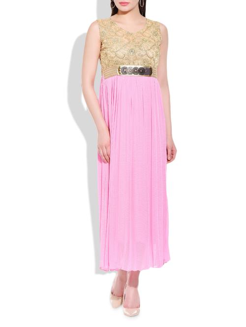 pink and gold georgette dress - 9878942 - Very Small Image - 1